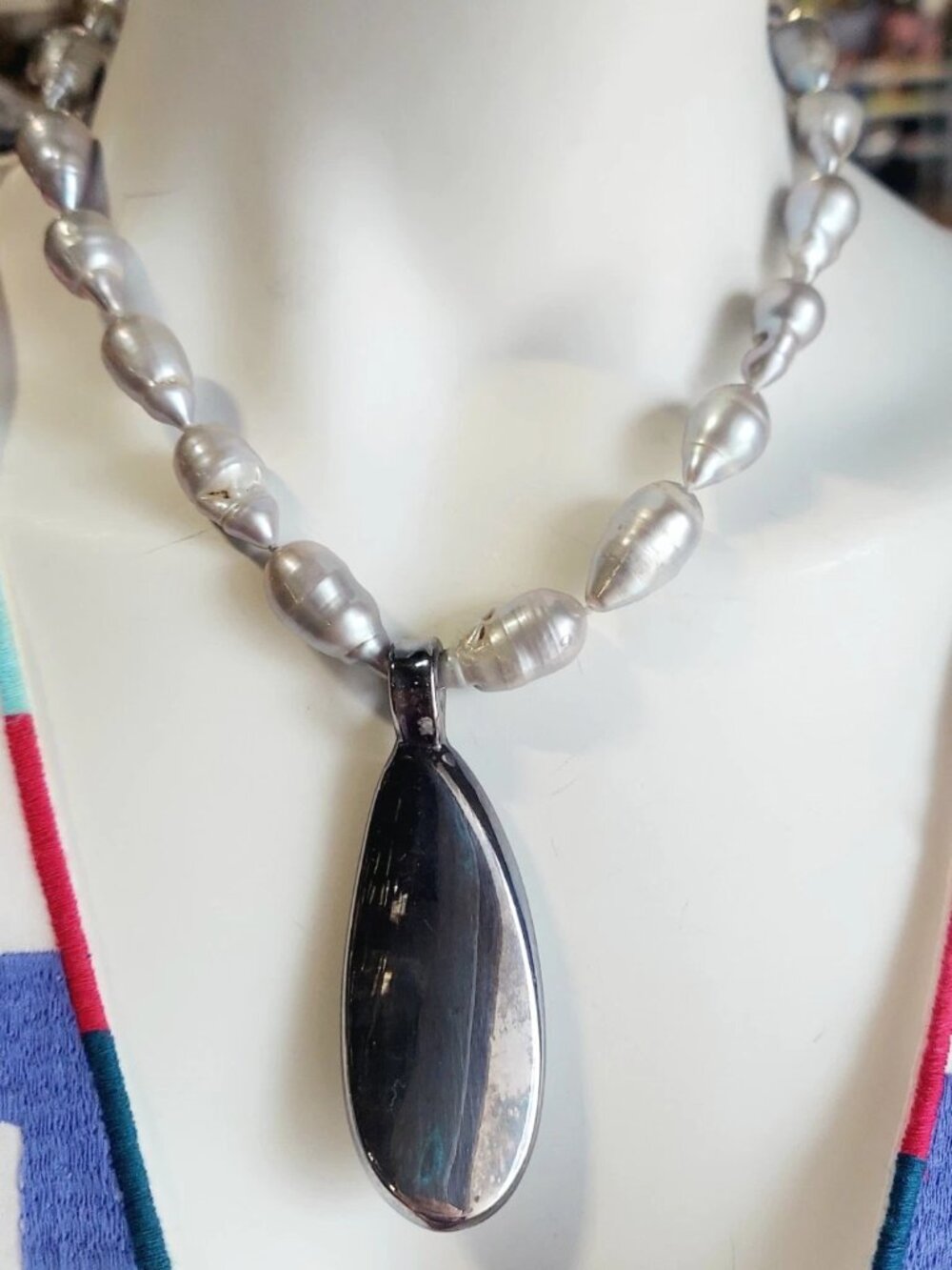 Simon Sebbag Designs Gray Baroque Pearl Silver Pendant Toggle Necklace